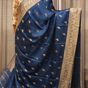 Alternative view of Zari Woven Bird Motifs with Rich Pallu Banaras Satin Saree