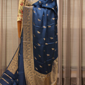 Zari Woven Bird Motifs with Rich Pallu Banaras Satin Saree