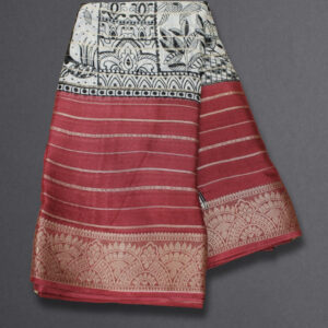 Alternative view of Zari Woven Horizontal Lines with Kalamkari Prints Fancy Saree