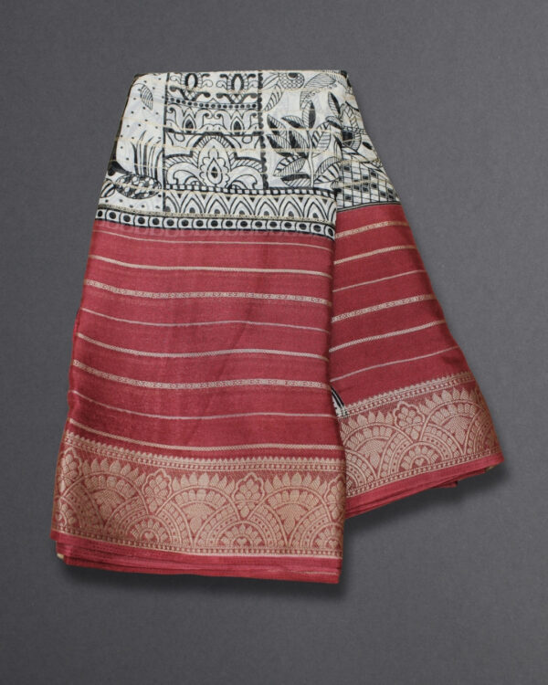 Zari Woven Horizontal Lines with Kalamkari Prints Fancy Saree - Image 2