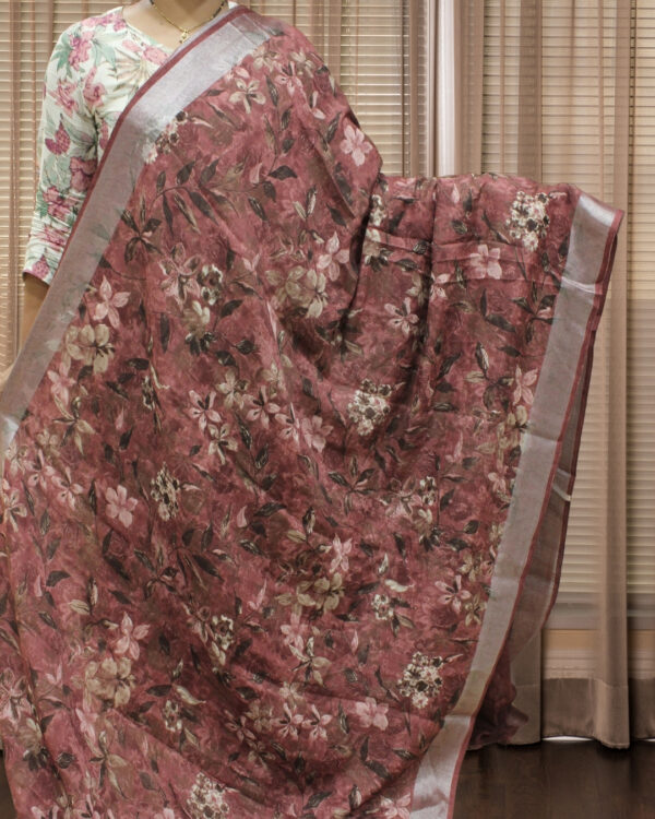 Floral Printed Linen Fancy Saree