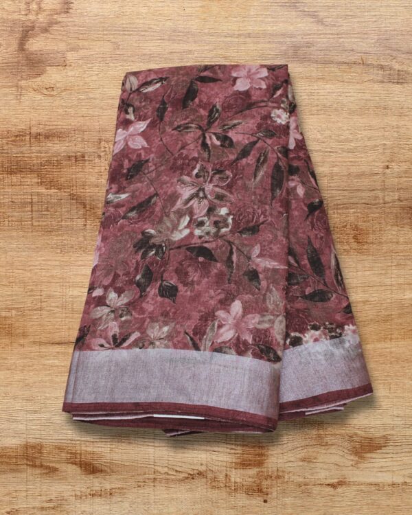 Floral Printed Linen Fancy Saree - Image 2