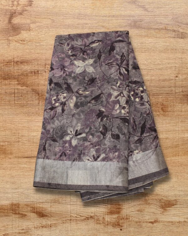 Floral Printed Linen Fancy Saree - Image 5