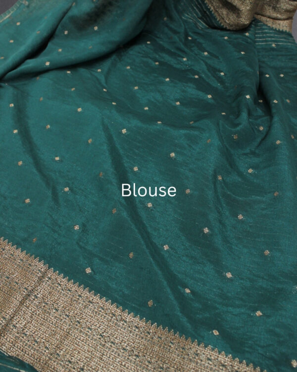 Antique Zari Woven Small Buttas Georgette Banaras Saree - Image 2