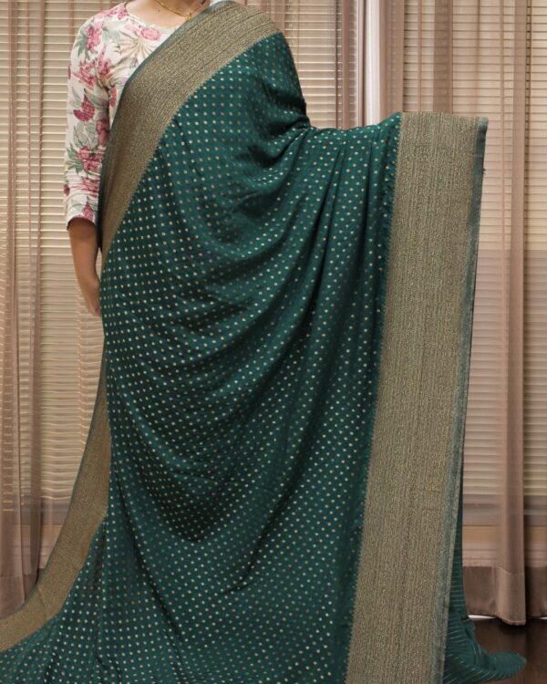 Antique Zari Woven Small Buttas Georgette Banaras Saree - Image 4