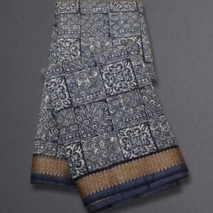 Indigo with White Paisley Prints Chanderi Saree