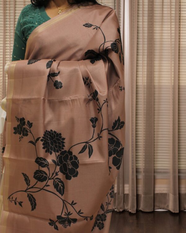 Big Floral Prints Semi Tussar Saree - Image 5