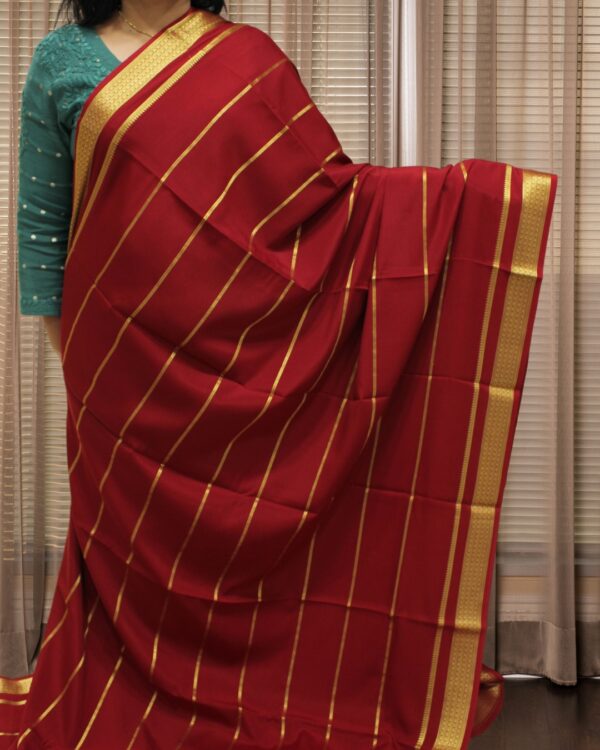 Zari Woven Lines Pure Mysore Crepe Silk Saree - Image 2