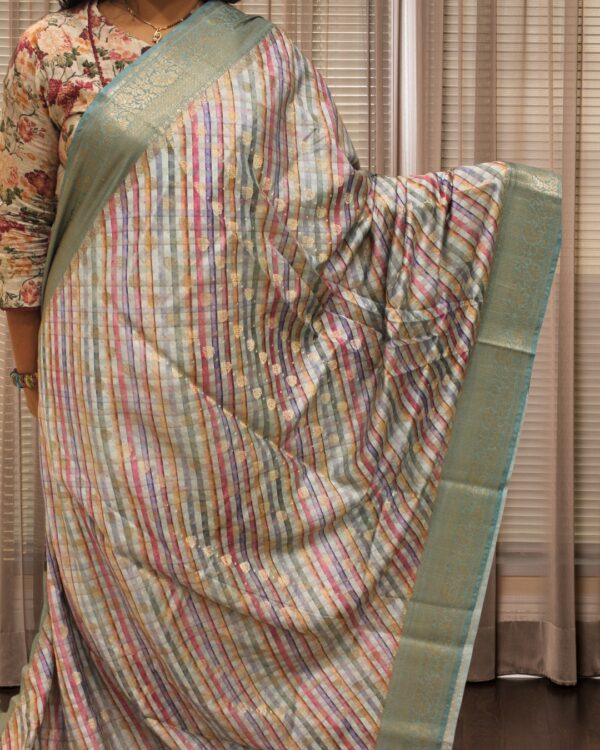 Pure Chiniya Silk Diagonal Print with Buttas Banaras Saree - Image 5