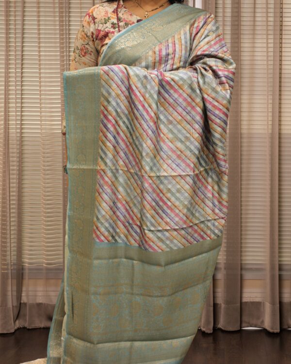 Pure Chiniya Silk Diagonal Print with Buttas Banaras Saree - Image 6