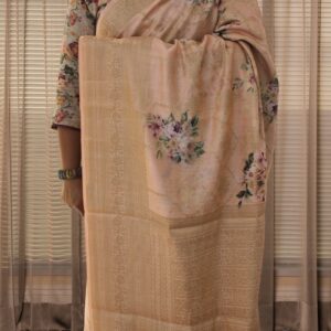 Pure Chiniya Silk Jaal with Floral Prints & Buttas Banaras Saree