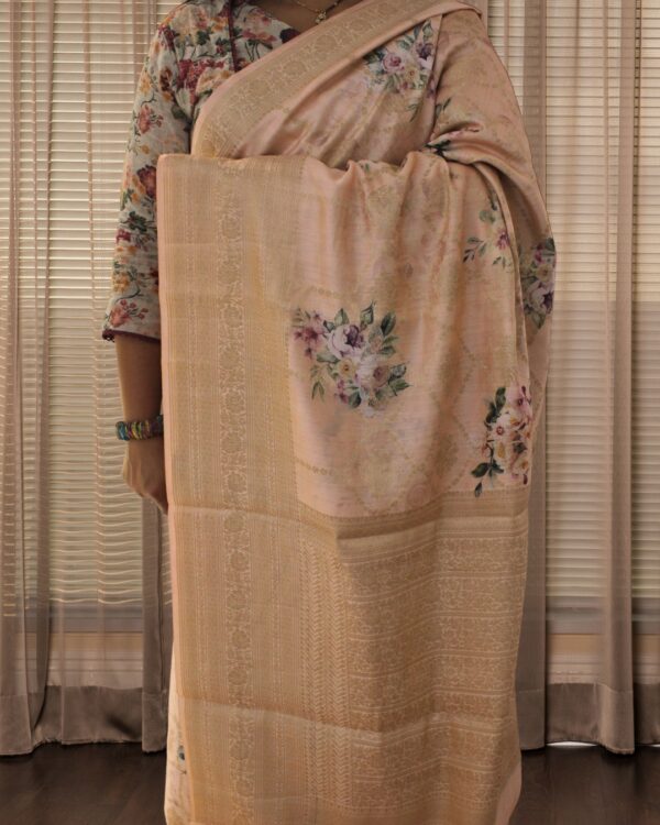 Pure Chiniya Silk Jaal with Floral Prints & Buttas Banaras Saree