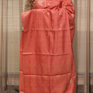 Alternative view of Pure Chiniya Silk Geometrical Zari Horizontal Buttas Banaras Saree