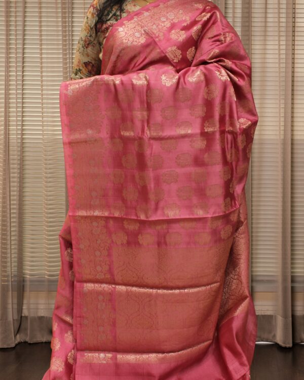 Pure Raw Mango Silk Zari Buttas & Floral Border Banaras Saree - Image 3