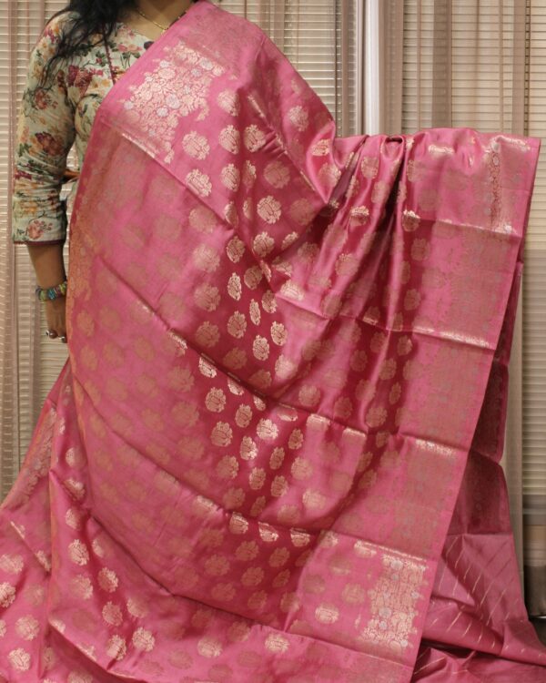 Pure Raw Mango Silk Zari Buttas & Floral Border Banaras Saree
