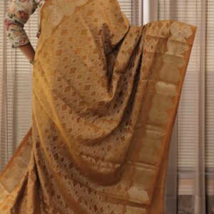 Brown Geometrical Zari Pure Chiniya Silk Banaras Saree