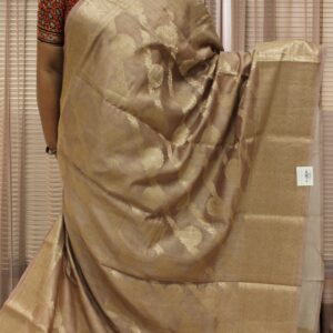 Alternative view of Light Brown Diagonal Zari Stripes & Buttas Pure Chanderi Cotton Saree