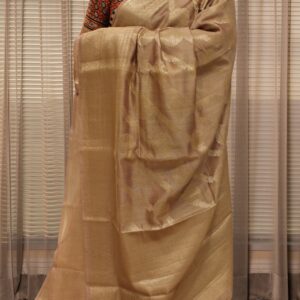 Light Brown Diagonal Zari Stripes & Buttas Pure Chanderi Cotton Saree