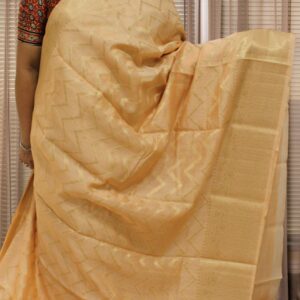 Alternative view of Peach Zari Leheriya Pure Chanderi Cotton Saree