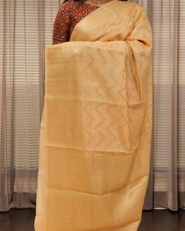 Peach Zari Leheriya Pure Chanderi Cotton Saree