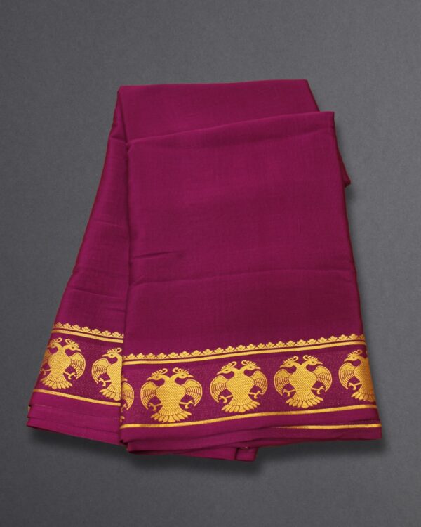 Gandaberunda Border Pure Mysore Crepe Silk Saree - Image 2