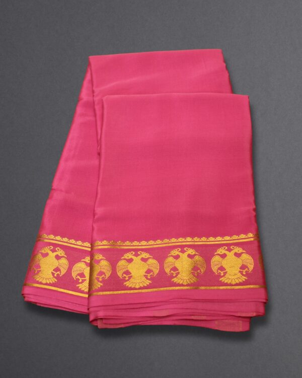 Gandaberunda Border Pure Mysore Crepe Silk Saree - Image 5