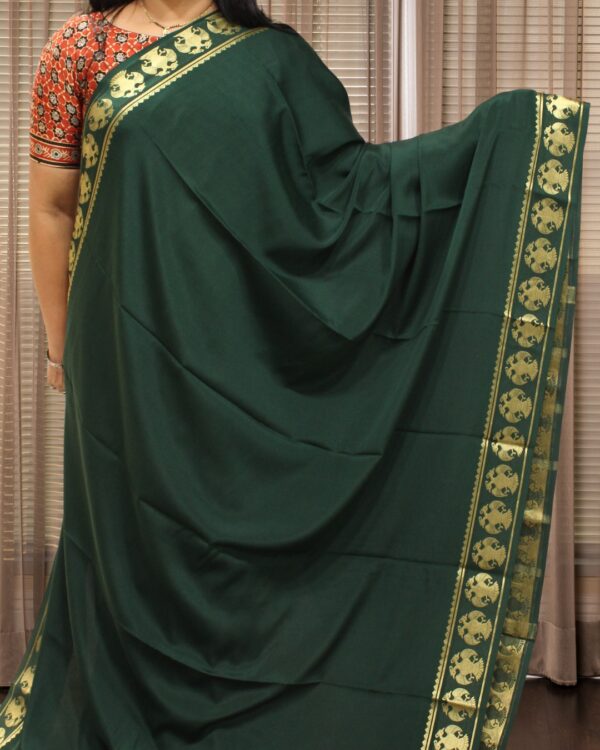 Gandaberunda Border Pure Mysore Crepe Silk Saree - Image 6