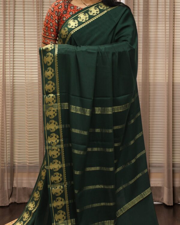 Gandaberunda Border Pure Mysore Crepe Silk Saree