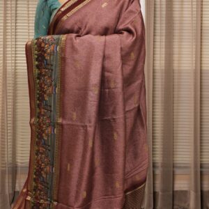 Alternative view of Zari Woven Elephant Motifs with Kalamkari Prints on Border Premium Dola Silk Saree