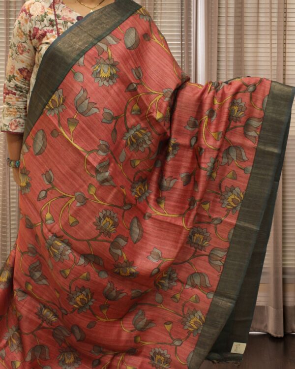 Kalamkari Printed Pure Desi Tussar Saree - Image 2