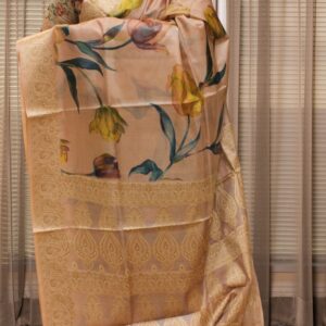 Pink Floral Printed Pure Tussar Saree
