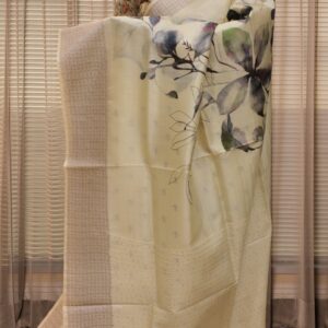 Alternative view of Off White Floral Printed Pure Tussar Saree