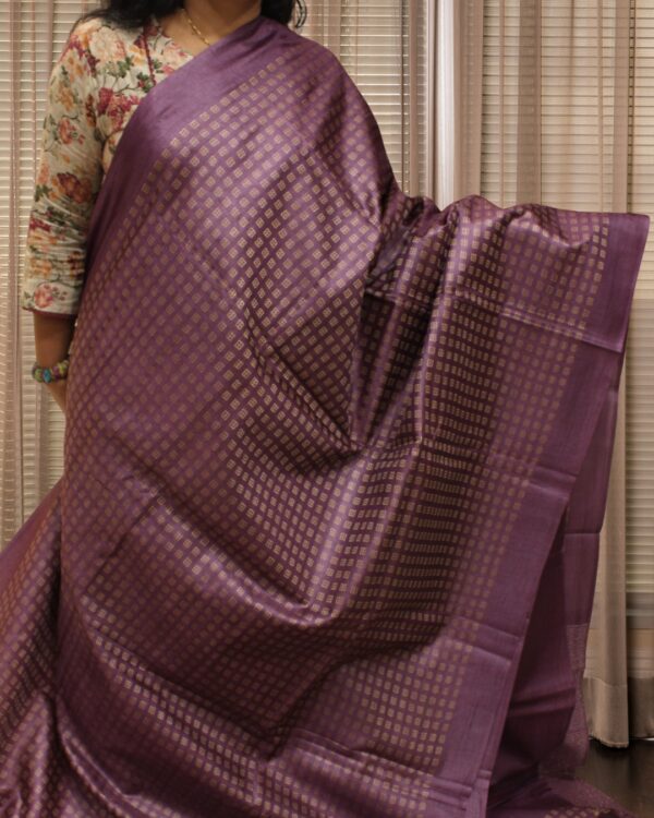 Purple with Thread Woven Checks Pure Tussar Saree