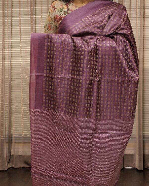 Purple with Thread Woven Checks Pure Tussar Saree - Image 2
