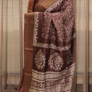 Mauve with White Batik Prints Pure Chanderi Silk Saree