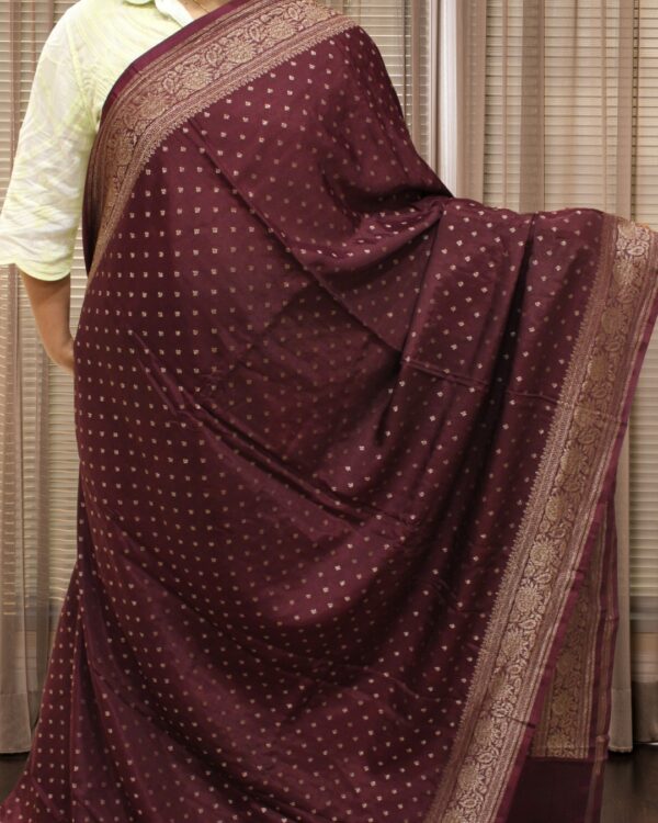 Small Floral Buttas Self Pure Crepe Chiffon Banaras Saree - Image 4