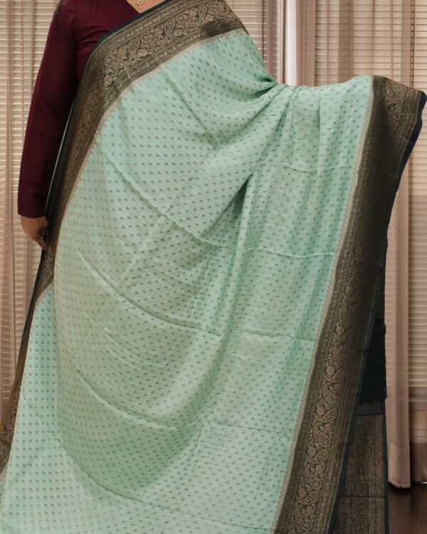 Small Floral Buttas 2D Pure Crepe Chiffon Banaras Saree - Image 19