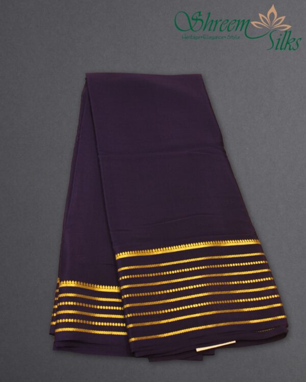 Zari Woven Stripes Border Pure Mysore Crepe Silk Saree - Image 4