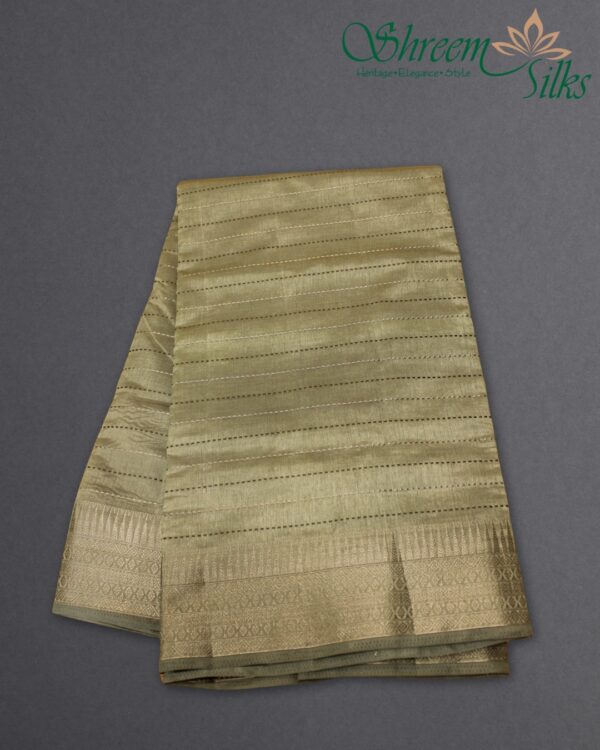 Black Zari Woven Horizontal Lines with Temple Border Fancy Saree - Image 2