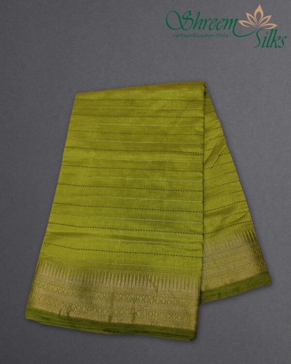 Black Zari Woven Horizontal Lines with Temple Border Fancy Saree - Image 3