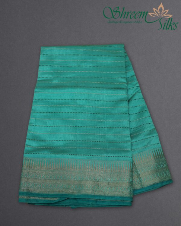 Black Zari Woven Horizontal Lines with Temple Border Fancy Saree - Image 4