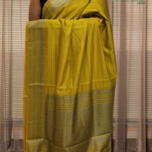 Black Zari Woven Horizontal Lines with Temple Border Fancy Saree