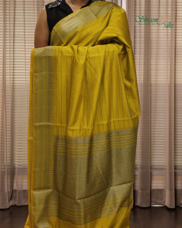 Black Zari Woven Horizontal Lines with Temple Border Fancy Saree