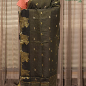 Alternative view of Black & Red Zari Woven Elephant Motifs Dola Silk Saree