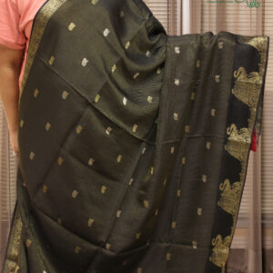 Black & Red Zari Woven Elephant Motifs Dola Silk Saree
