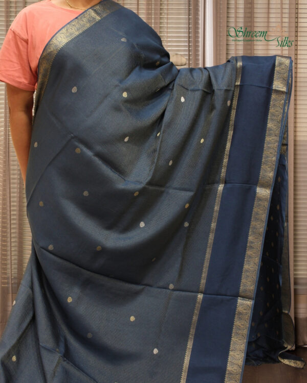 Blue Zari Woven Stripes with Bentex Border Dola Silk Saree - Image 2