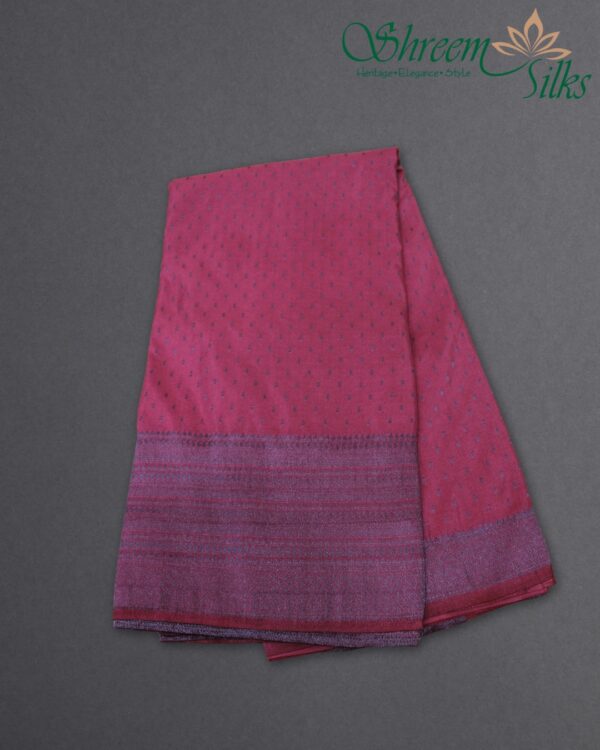Black Zari Woven Small Buttas with Big Border Semi Banaras Crepe Saree - Image 3