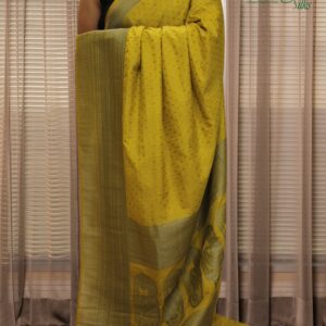 Black Zari Woven Small Buttas with Big Border Semi Banaras Crepe Saree