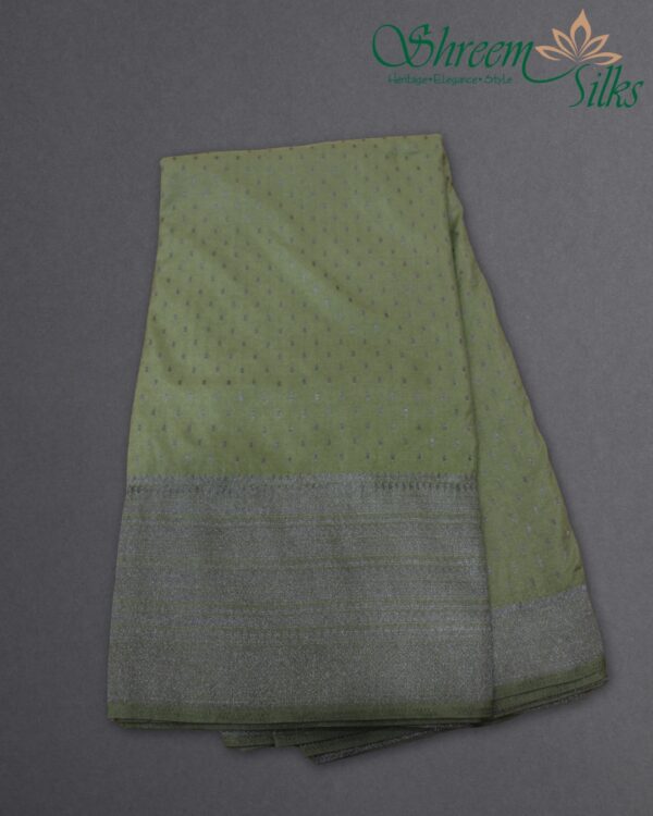 Black Zari Woven Small Buttas with Big Border Semi Banaras Crepe Saree - Image 6