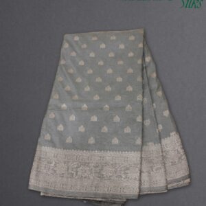 Alternative view of Self Embossed with Silver Zari Woven Motifs Crepe Saree